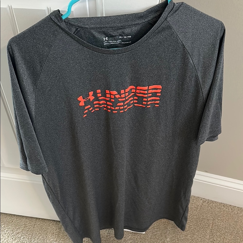 Under Armour Men's Gray Performance Tee with Red Logo